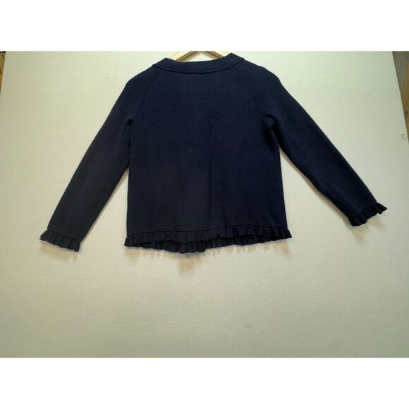 J.crew Women's Nautical Double Breasted Sweater Jacket Size S Navy Ruffle Trim - Picture 12 of 12